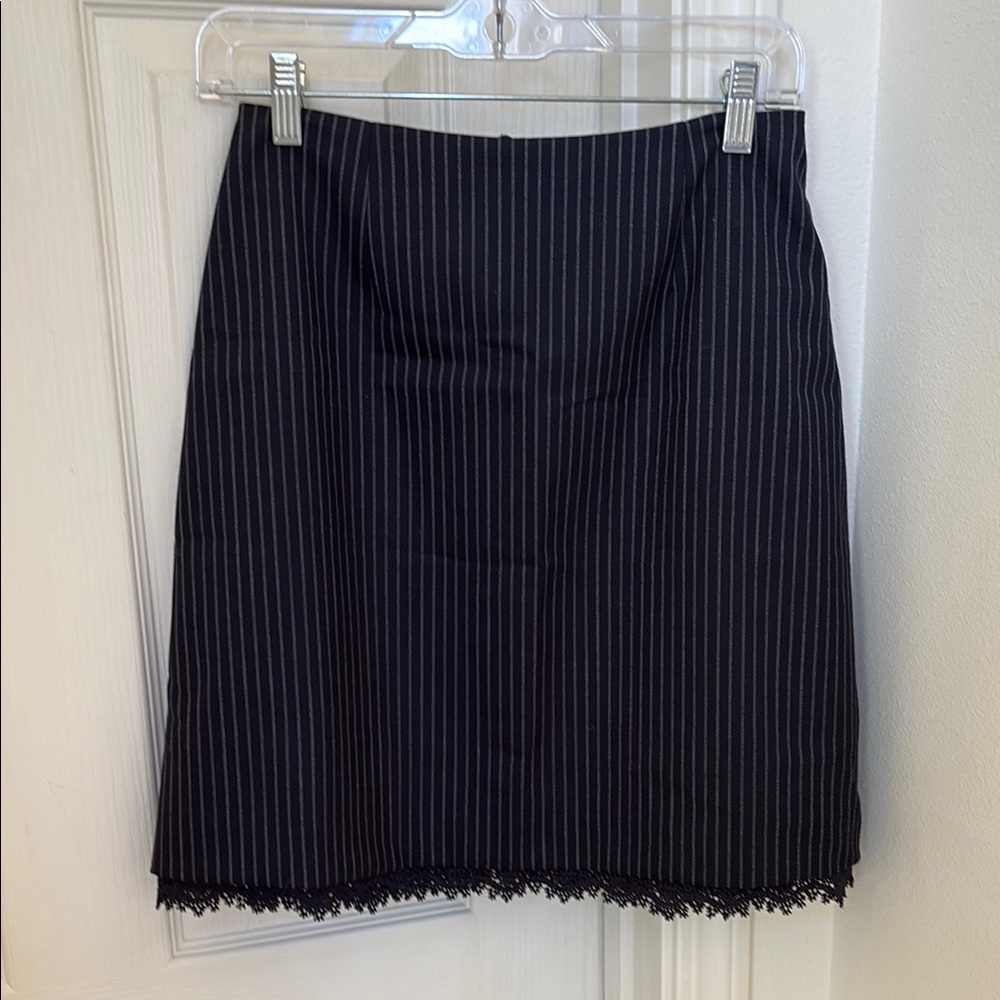 Brooks Brothers Navy Pinstripe Lace Hem Skirt